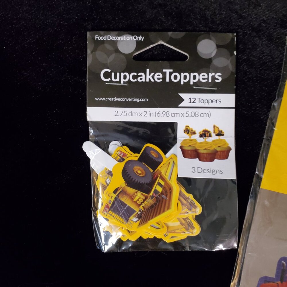 Construction Birthday Party Supplies Centerpiece Cupcake Toppers Wrappers NWT - Picture 3 of 6